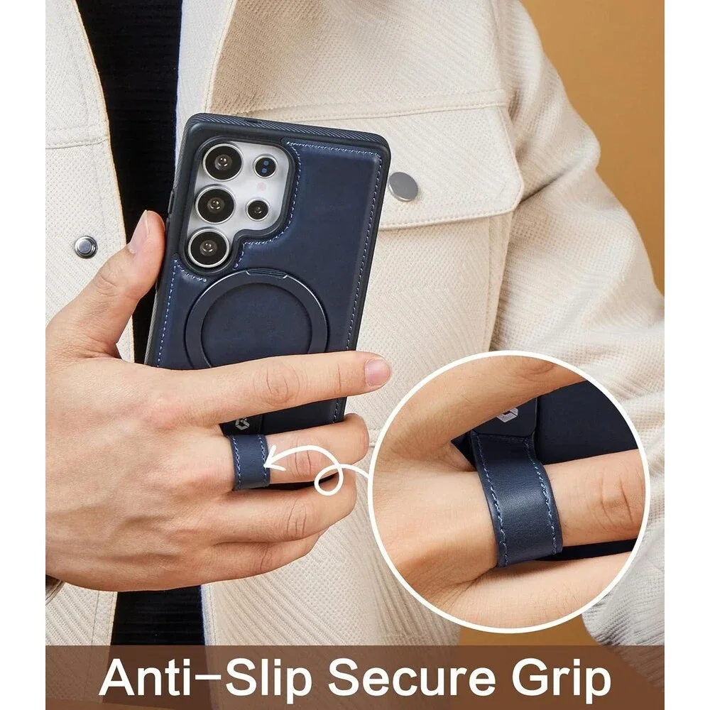 Butaiga for Samsung Galaxy S25 Ultra Case Leather with Stand, Anti-Slip Grip Rin